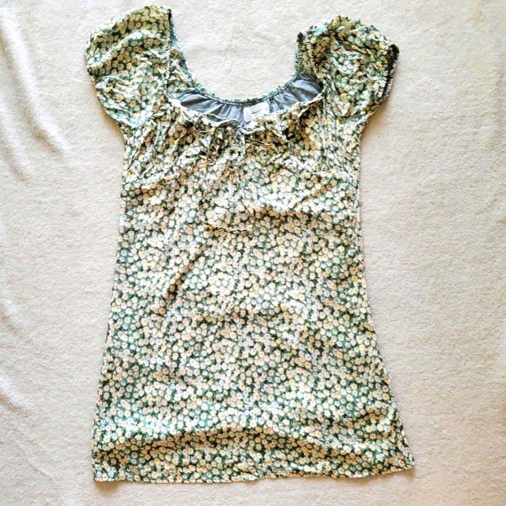 Mini floral dress with puffed sleeves - Johnnybecca (Size M - Green)